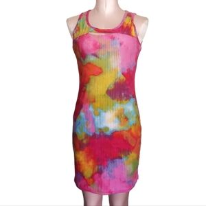 Watercolor Abstract Ribbed Cutout Mini Dress